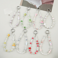 Chaîne de sac, porte-clés perlé, dragonne et lanière pour téléphone portable en verre cristal délicat, coloré et pailleté, orné de perles chaton et de perles poisson