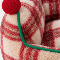 Canapé pour animaux de compagnie YAOYUE avec pompons, en laine d'agneau et polaire, lit pour chat et chien à dossier haut avec coussin, garniture verte non amovible, style Noël