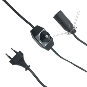 Kabel dimer hitam bersertifikasi CE 5 kaki colokan 2Pin kabel lampu garam standar Eropa Strip NEMA/IEC/BS tembaga murni pria 15A 125V