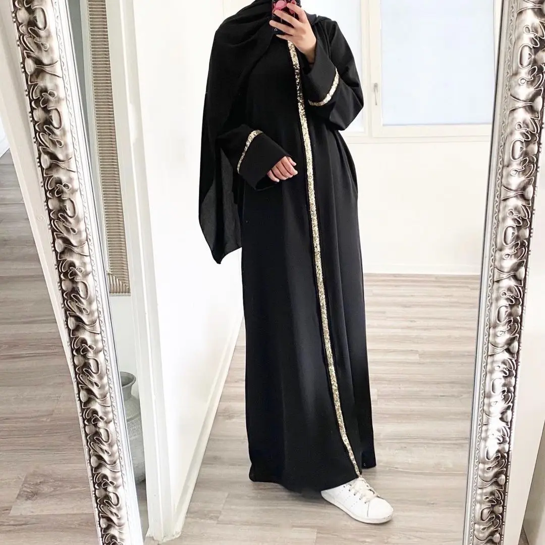 Новое однотонное шифоновое этническое Платье женское платье с лоскутными блестками мусульманское платье и шарф