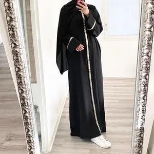 New solid color chiffon ethnic robe women's dress with patchwork sequin Muslim dress and scarf