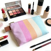 Sac de maquillage portable brodé à rayures arc-en-ciel personnalisé, écologique, vente chaude, en gros, pour extérieur