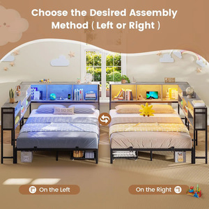 Cross-border floor-standing metal wrought iron <b>bed</b> frame with <b>LED</b> ambient lighting, drawer storage, modern minimalist corner - Product Image 4