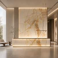 Dalle de marbre onyx blanc translucide poli, pierre naturelle de luxe, prix d'usine, pour revêtement mural de hall de villa