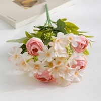 7-takken klein boeket kunstmatige theeroosjes, zijden bloemenboeket voor thuis, bruiloft, feest, DIY bloemendecoratie