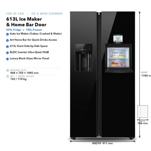 Réfrigérateur double <span class=keywords><strong>porte</strong></span> 613L <span class=keywords><strong>avec</strong></span> machine à glaçons et <span class=keywords><strong>distributeur</strong></span> <span class=keywords><strong>d</strong></span>'<span class=keywords><strong>eau</strong></span>, bar domestique, verre noir, congélateur à flux <span class=keywords><strong>d</strong></span>'air multiple, 220V CE - Product Image 5