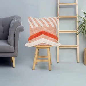 Funda de Cojín con Textura Crewel Hecha a Mano, Estilo Boho, Color Marfil y Naranja, con Flecos y Ribete de Encaje, para Sofá, Hotel, Decoración del Hogar - Product Image 1