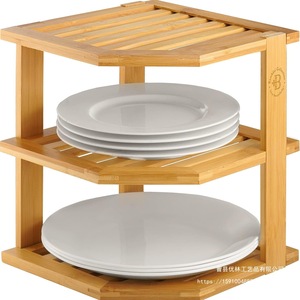 Bamboo Corner Kitchen Storage <b>Rack</b> Three Layer For <b>Plates</b> Desktop Organizer Minimalist Design - Product Image 1