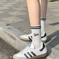 Chaussettes de sport mi-mollet en coton brodées à deux lettres, style coréen, absorbantes, pour femme, printemps