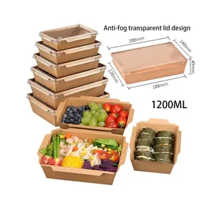 Alimenti all'ingrosso 1200ML scatole di carta pranzo veloce Kraft imballaggio pollo fritto contenitore di riso cinese con coperchio porta via scatola