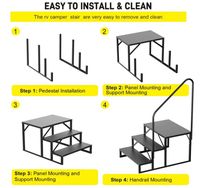 Support de fixation robuste pour escalier de camping-car portable à trois marches avec rampes d'assistance