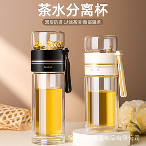 Double Wall Glass Tea Cup With <b>Filter</b> And Strap For Office Travel Reusable Insulated High Borosilicate Glass <b>Water</b> <b>Bottle</b> - Product Image 4