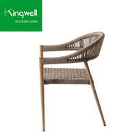 Chaises de salle à manger d'extérieur en aluminium à grain de bois et en corde empilables pour balcon, vente en gros de meubles de bistrot, de café, d'hôtel, de jardin et de restaurant