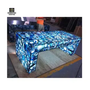 Backlit blue agate slab/ semi precious stone tile / blue agate table top