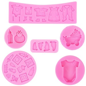 Silicone Fondant Molds Baby Clothes Feeding Bottle Stroller Cake Decorating DIY Baking Chocolate Resin Mold Pink - Product Image 1