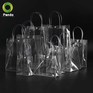 100 Clear Plastic Reusable Carrier Bags With Handles - 15x18+3 Inches - Durable Patch Handle Gift & Retail Bags