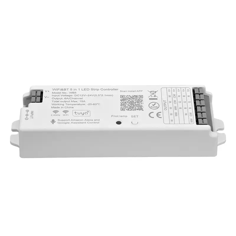 แถบไฟ LED Tuya ตัวควบคุมอัจฉริยะ WiFi,RGBCCT 12V 24V 15A 2.4G RF รีโมทไร้สายฟันสีฟ้าควบคุมด้วยเสียง Alexa Google ความช่วยเหลือ