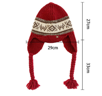 Bonnets personnalisés style nordique Fair Isle, tricotés avec cache-oreilles, pompons tressés, en fil épais, chaud et doux, pour l'extérieur et l'hiver