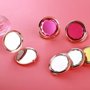 高档水晶金属化妆镜厂家钻石折叠紧凑型化妆镜批发玫瑰金化妆镜
