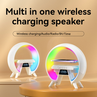 Réveil créatif 4-en-1 Chargeur sans fil avec haut-parleur BT Radio FM Horloge Chargeur de téléphone sans fil Haut-parleur veilleuse coloré