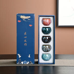 Juego de Tazas de Té de Cerámica Tianmu, Diseño de Mármol, Cinco Elementos, Caja de Regalo, Origen Dehua, Estilo Tradicional Chino - Product Image 4