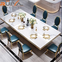Ensembles de table à manger de Style européen italien marbre or acier inoxydable blanc table à manger en marbre top de luxe