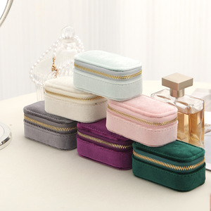 Nouvelle boîte à bijoux de luxe rectangulaire en velours et mini-cuir, faite à la main, imprimée, avec fermeture éclair, pour emballage cadeau, portable et de voyage - Product Image 1