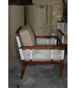 Conjunto de Sofás Seccionales en Forma de L para Exteriores, de Madera de Teca Moderna, con Trenzado de Cuerda y Respaldo Acolchado, Muebles Ecológicos de RD Wood - Product Image 1