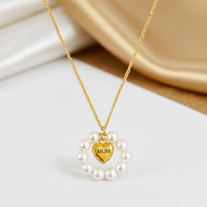 Popular Pearl Charm <strong>Necklace</strong> Stainless Steel Women's Fashion <strong>Necklace</strong> Elegant <strong>MUM</strong> Heart <strong>Necklace</strong> with Pearls Mother's Day Gift - Product Image 5