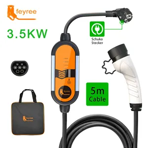 Feyree เครื่องชาร์จ EV แบบพกพาเครื่องชาร์จในรถยนต์ไฟฟ้าแบบเร็ว Type1 16A 3.5KW/แบบ2 /gbt