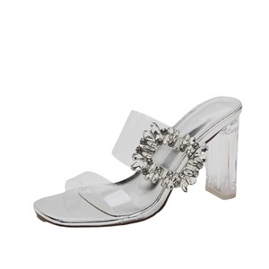 2025 Design Summer <b>Crystal</b> Diamond Hollow Anti-Slippery Breathable Sandals European American Slippers High Heels Square Toe - Product Image 6