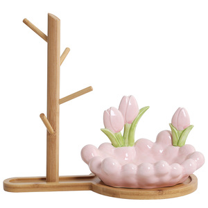 Ruijie Ceramic Tulip Storage Tray Irregular Shape Standing Type Multifunction Home <b>Decor</b> Key Holder <b>Dressing</b> <b>Table</b> Organizer - Product Image 5
