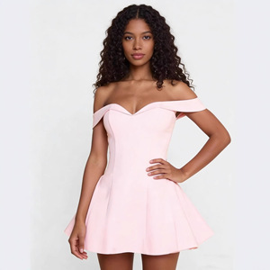<span class=keywords><strong>Robe</strong></span> Courte Noire <span class=keywords><strong>et</strong></span> <span class=keywords><strong>Blanche</strong></span> Épaules Dénudées Col Cœur Coupe Évasée pour Soirée <span class=keywords><strong>et</strong></span> Cocktail – Vente en Gros - Product Image 2
