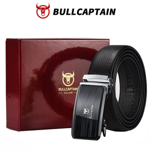 Ceinture automatique en cuir véritable BULLCAPTAIN, cuir de vache noir, boucle rectangulaire en acier, ceinture formelle pour homme, moulage monobloc - Product Image 1