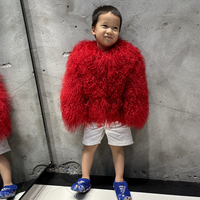 Manteau en fourrure de mouton de Mongolie véritable pour enfants, couleur vive, fourrure de mouton bouclée, veste courte chaude d'hiver