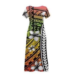 Giao Hàng Nhanh Chóng Nhà Máy Bán Buôn Giá Hawaii Tribal In Ấn Phụ Nữ Ngắn Tay Áo Sâu <span class=keywords><strong>V</strong></span> Cổ Lỏng Đồng Bằng Dài Maxi Ăn Mặc Giản Dị - Product Image 4