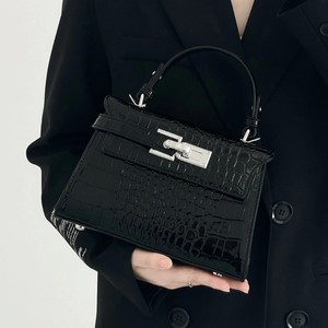 Crocodile Pattern Kelly Bag For Women Black Horizontal <b>Square</b> Flap Lock Closure Durable Handbag Winter 2025 - Product Image 4