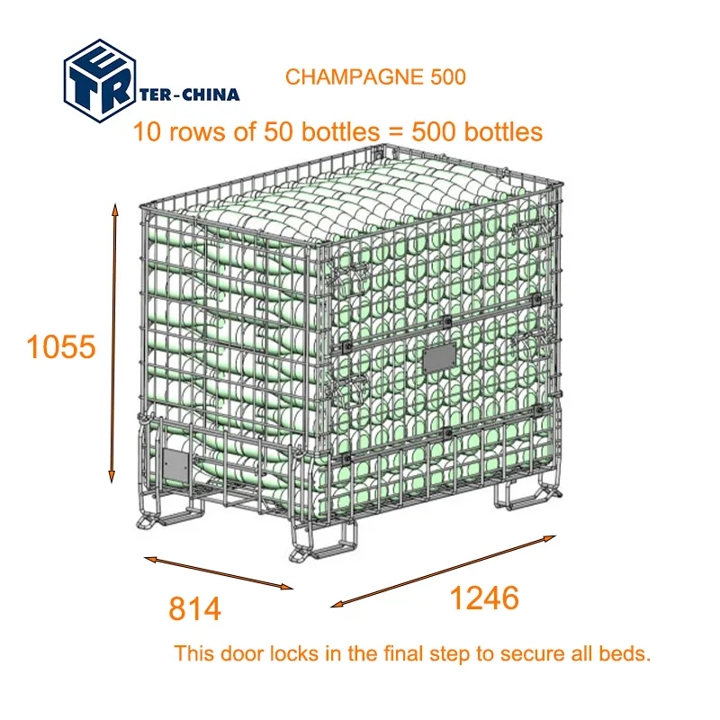 Champagne Sparkling 500 Bottles Wire Mesh Collapsible Bin Container Cargo Storage Equipment For Wine Storage