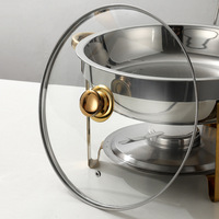 Plat de service rond en acier inoxydable 4,5 L, bicolore or et argent, chauffe-plat de buffet à alcool, avec coupelle à combustible pour hôtel