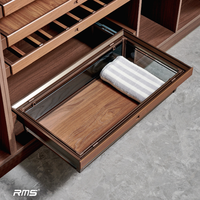 Organisateur de placard et accessoires de garde-robe : Paniers de rangement à fermeture amortie pour tiroirs, avec système de tirage mural en verre, détachable, à double amortisseur