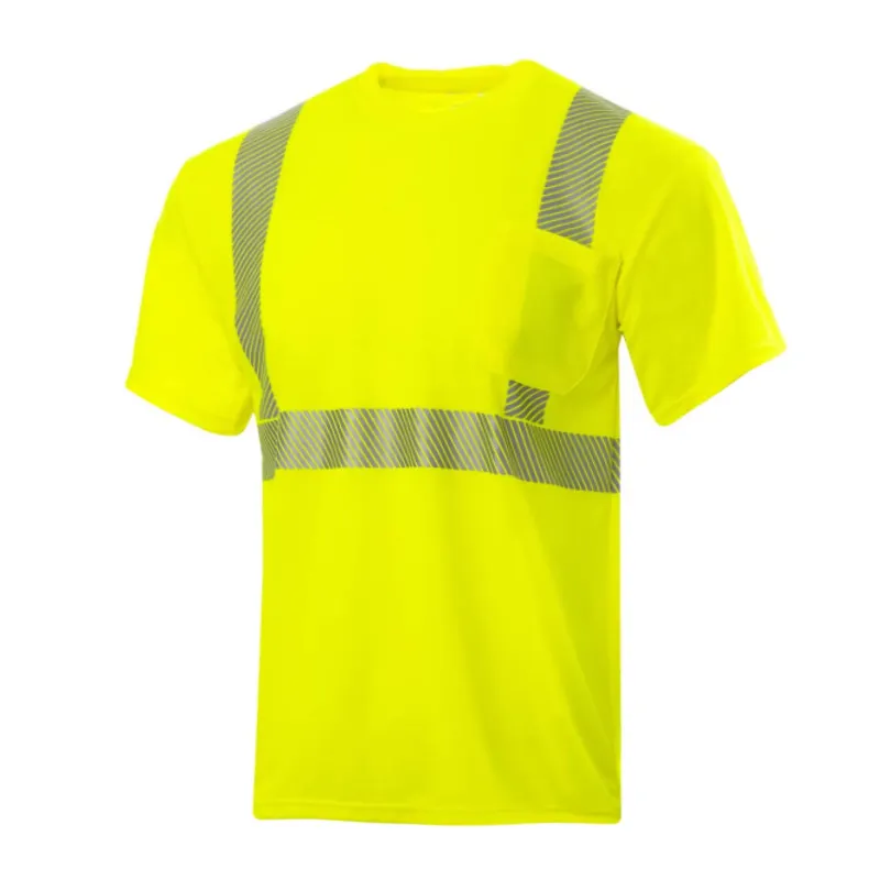 卸売通気性ハイヴィスTシャツ安全作業服イエロークラス2反射プリントTシャツ