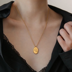 MICCI Wholesale Long Beads Chain <strong>Necklace</strong> Design Stainless Steel PVD Plated 18K Gold Oval <strong>Lily</strong> Flower Pendant <strong>Necklace</strong> for Women - Product Image 1