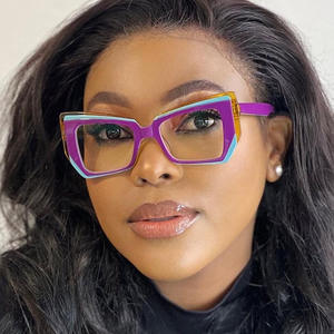 Unisex Retro Tr90 Đa Giác Khung Kính Màu Xanh Tương Phản Chống-Màu Xanh Ánh Sáng Mặt Phẳng Kim Cương Men Hợp Thời Trang Nghệ Thuật Cross-Biên Giới Đọc Sách - Product Image 2