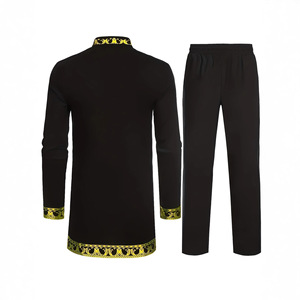 Ankara-Ensemble dashiki deux pièces pour hommes, vêtements africains, chemise à imprimé doré, caftan, haut de Dubaï, pantalon, costume musulman, <span class=keywords><strong>tenue</strong></span> formelle - Product Image 6