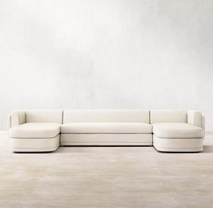 Juego de Sofás Seccionales de Tela de Lino y Terciopelo Modernos para Interiores, en Forma de L, para Sala de Estar - Product Image 1