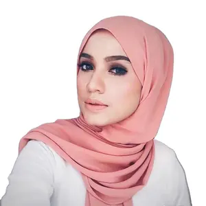 High Quality 83 Colors Women Malaysia Thick Muslim Georgette Scarf Solid Plain Bubble Chiffon Hijab