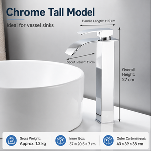 Rubinetto a Cascata Cromato per Lavabo Bagno, Miscelatore Monocomando per Hotel e Appartamenti - Product Image 4