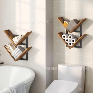 Wooden <b>Wall</b> <b>Mounted</b> <b>Shelf</b> 2 Tier Polygon Shape Durable Storage Rack For Home Decor - Product Image 3