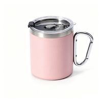 Mug de camping isotherme 500 ml en acier inoxydable 304 à double paroi avec poignée mousqueton, tasse de bureau pour la randonnée et les voyages