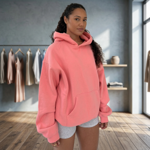 Oversized Blue Hooded Sweatshirt Unisex Fleece Casual Pullover Zipper Solid Front Pocket Design Winter Wear - Product Image 2